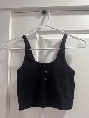 Bozzolo Black Ribbed Button-Front Crop Tank